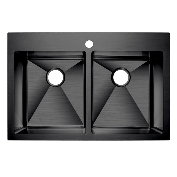 2 bowls, 33''X22'', black stainless dual mount kitchen sink