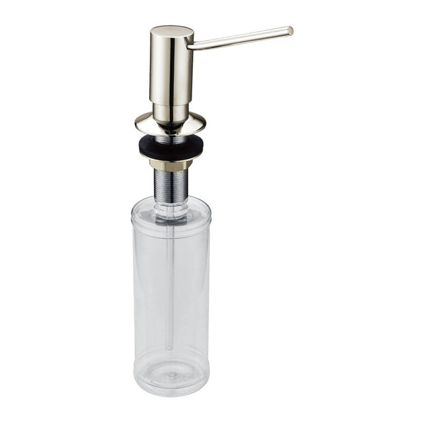 Brushed nickel undermount round soap dispenser