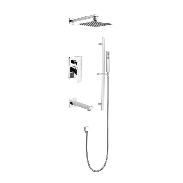 Ensemble de douche et de bain carré fini chrome