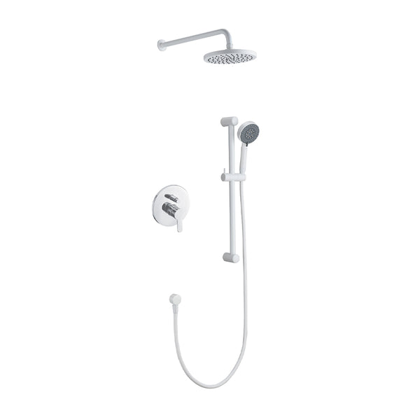 Matte white round shower kit: Rain shower and hand shower spout